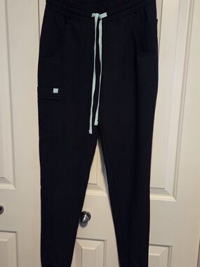 Women's Navy Scrub Pants with Light Blue Drawstring